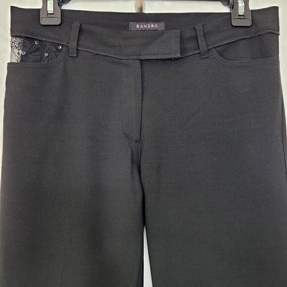 Sandro Lace Trim Black Trouser Pants - Picture 2 of 11